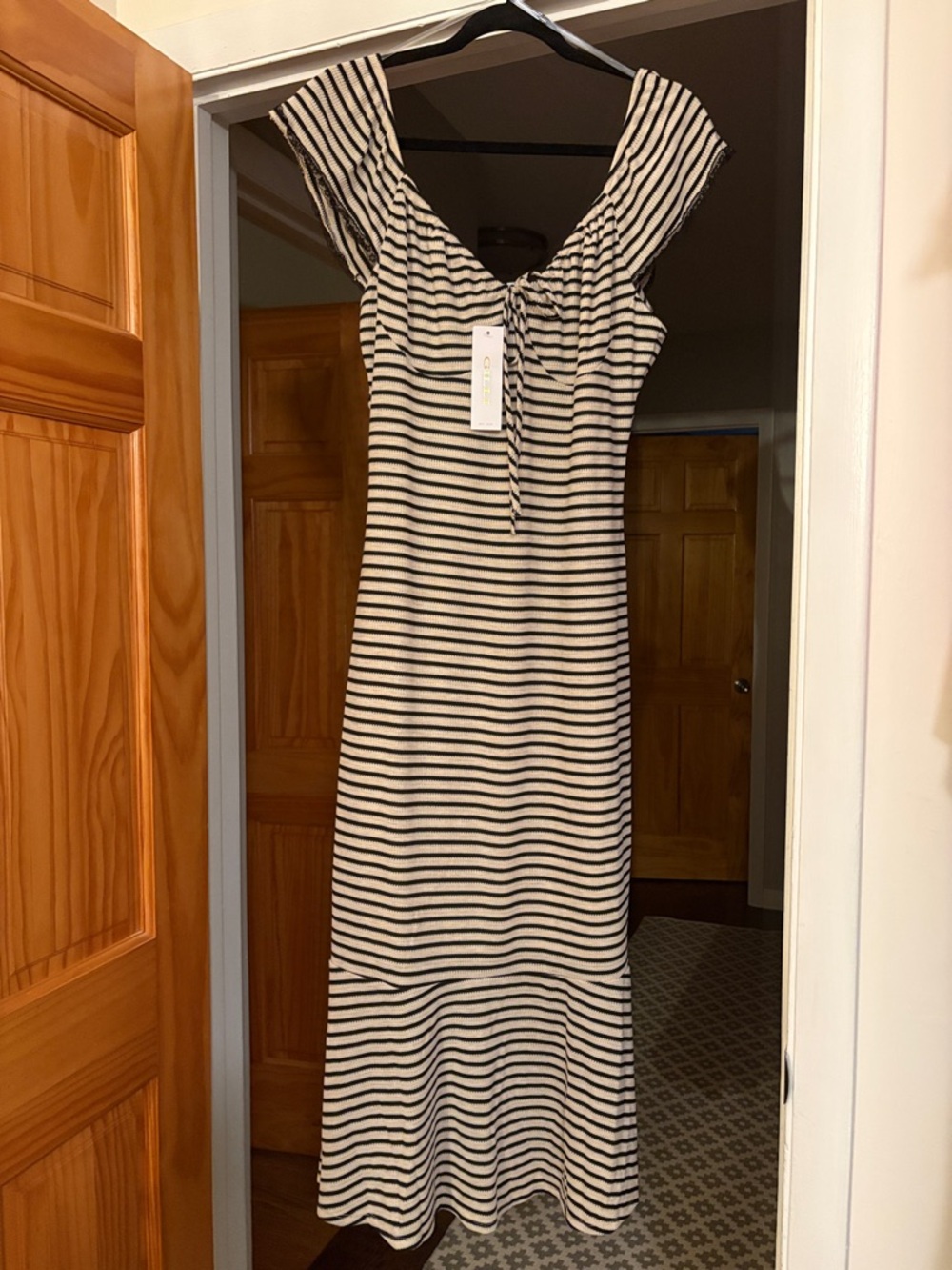 Pinkblush Maternity Gilli Striped Midi Dress - Black & Cream